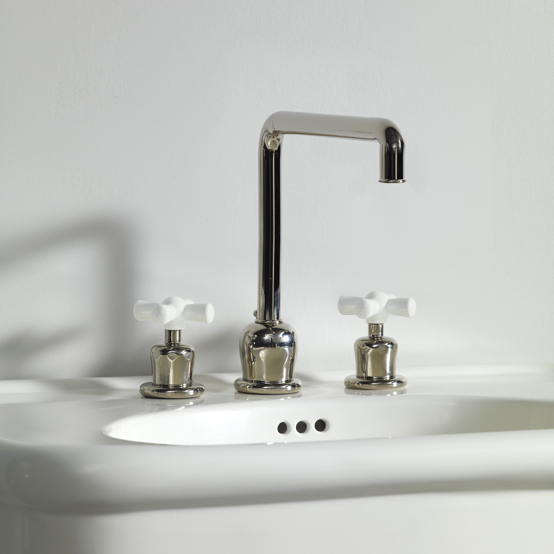 Rockwell 3 hole kitchen mixer with metal/coloured crosshead taps