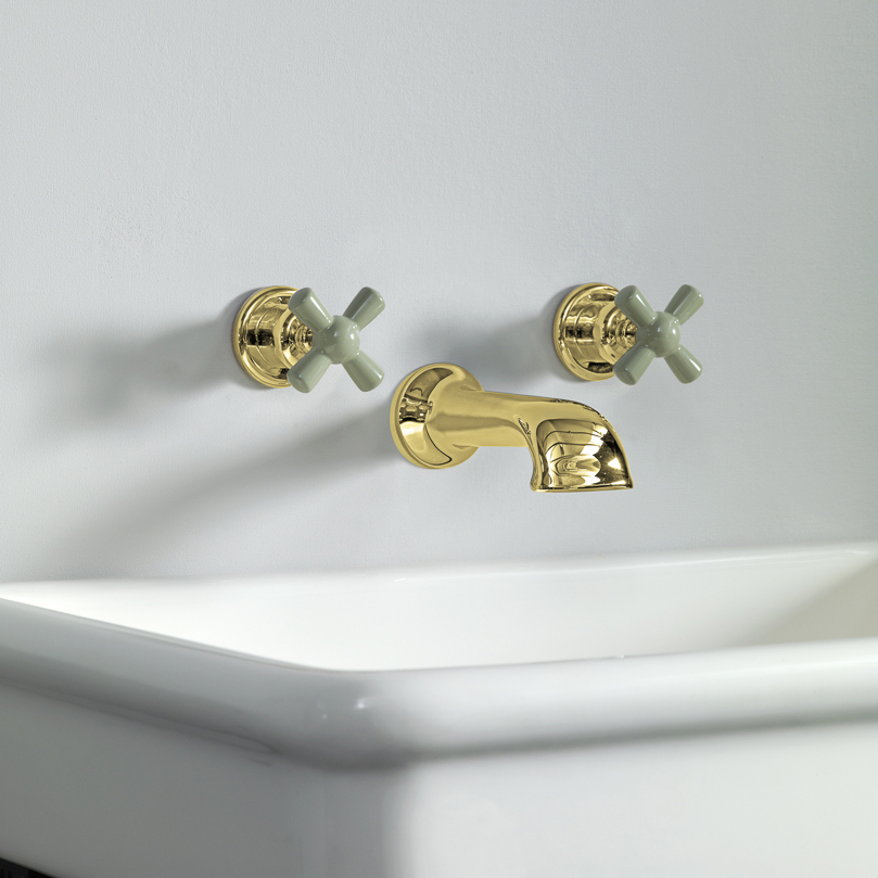 Rockwell wall-mounted basin mixer with 190mm cast spout & metal/coloured crosshead taps