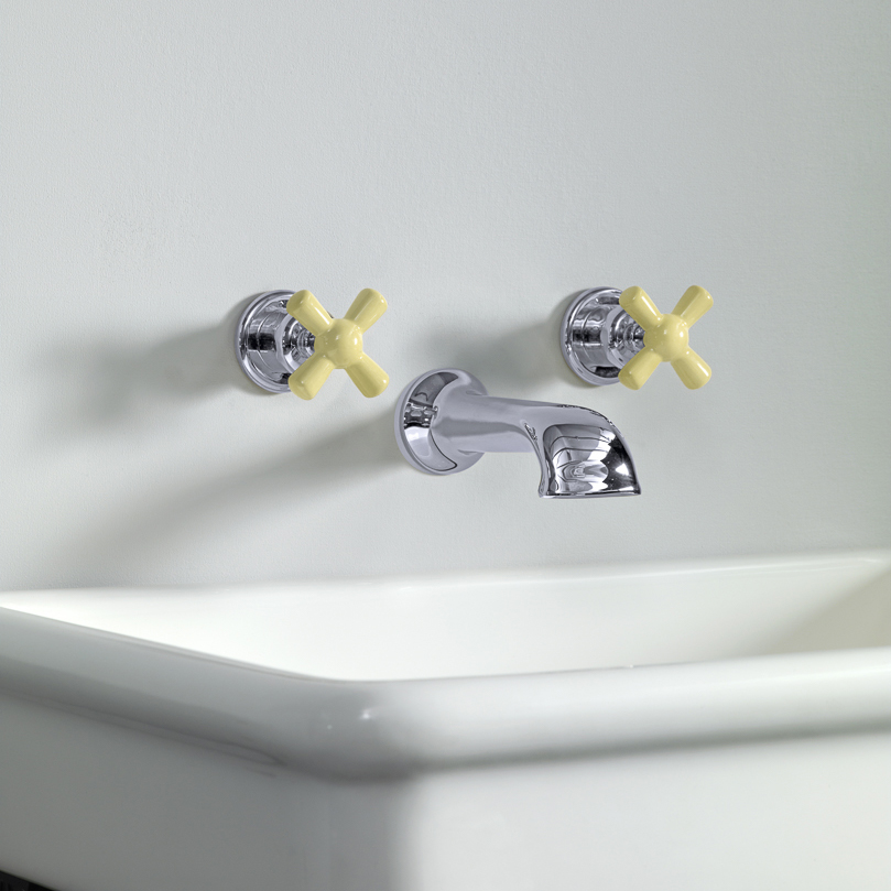 Rockwell wall-mounted basin mixer with 190mm cast spout & metal/coloured crosshead taps