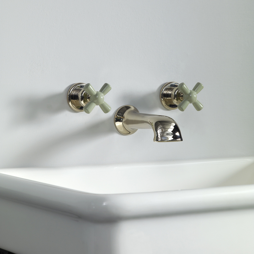 Rockwell wall-mounted basin mixer with 190mm cast spout & metal/coloured crosshead taps