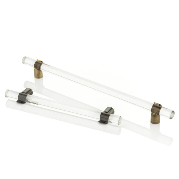 Snug glass cabinet handle with solid brass stems