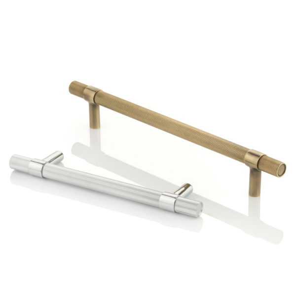 Montgomery solid brass cabinet handle with linear knurl