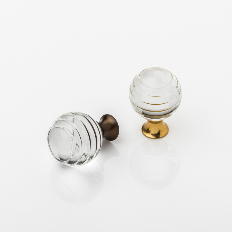 Clara glass cabinet pull with hand etched rings