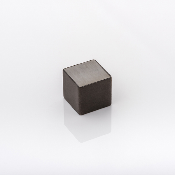 Cube & leather solid brass cabinet pull with hand stitched leather 