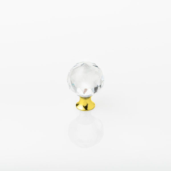 Betsy solid brass & faceted glass cabinet pull - dia: 30mm, proj: 40mm