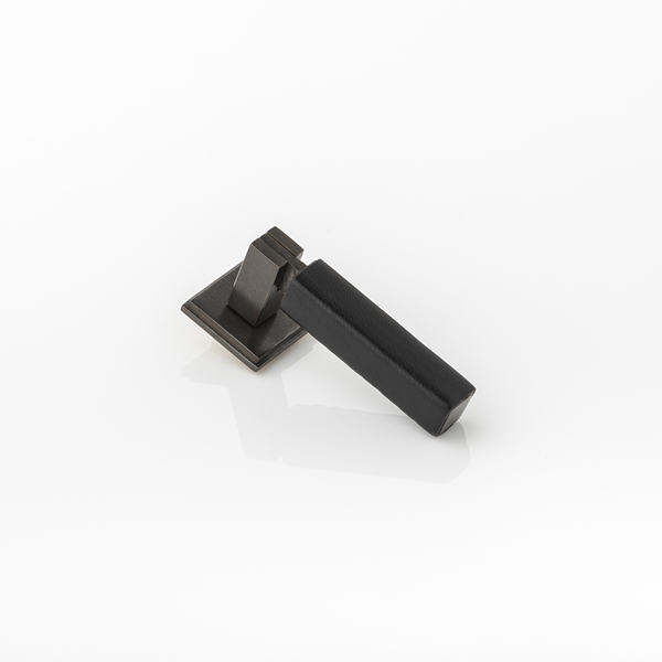 Cube & leather drop solid brass swing cabinet pull with hand stitched leather 