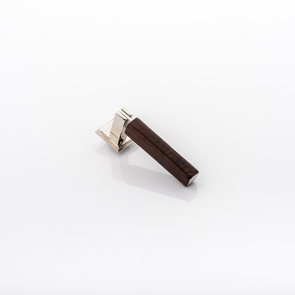 Cube & leather drop solid brass swing cabinet pull with hand stitched leather
