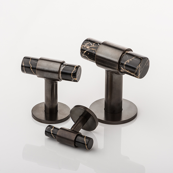 Collett T-bar solid brass & marble cabinet pull