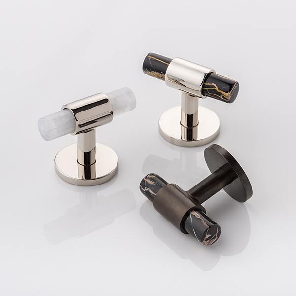 Collett T-bar solid brass & marble cabinet pull 
