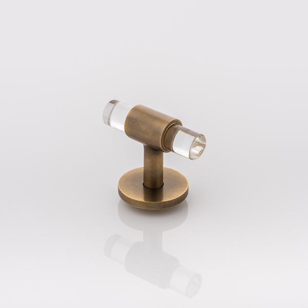 Collett T-bar solid brass & glass cabinet pull 