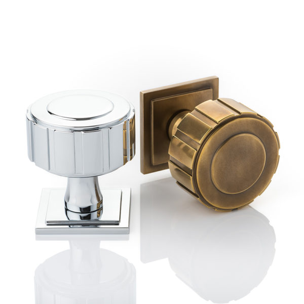 Boyle solid brass door knob with square stepped rose