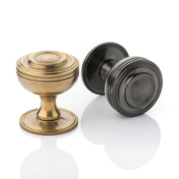 Benedetto solid brass door knob with ridged rose