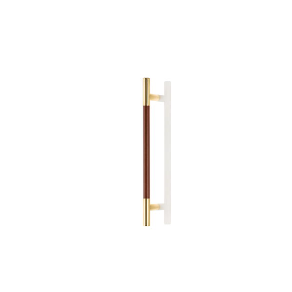 Bedford solid brass door pull with hand stitched leather