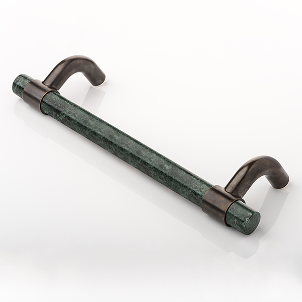 Collett cranked solid brass & marble door pull