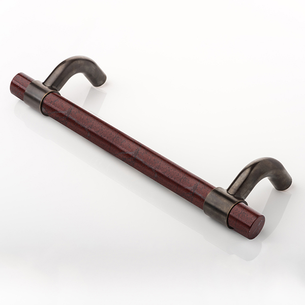 Collett cranked solid brass & marble door pull