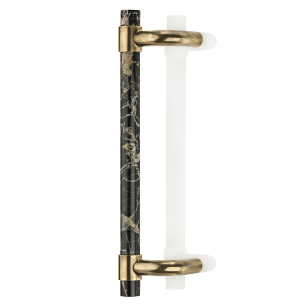 Collett cranked solid brass & marble door pull