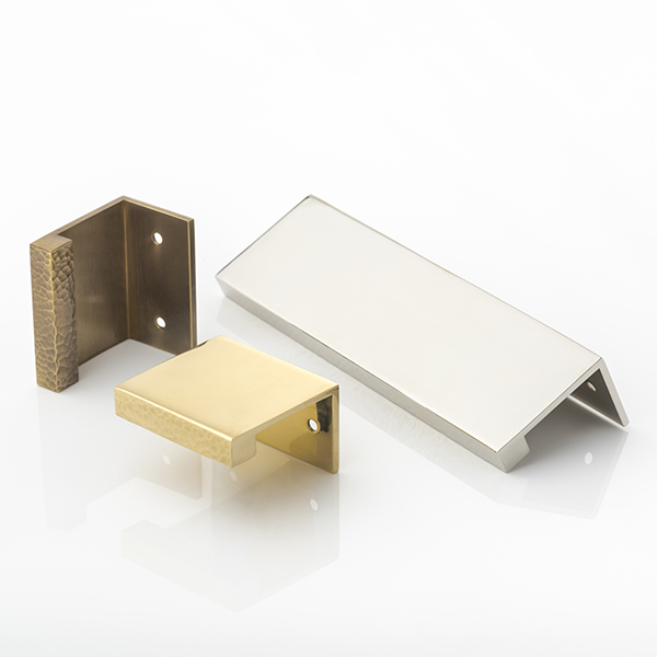 Cube solid brass small edge pull with intricately hammered texture