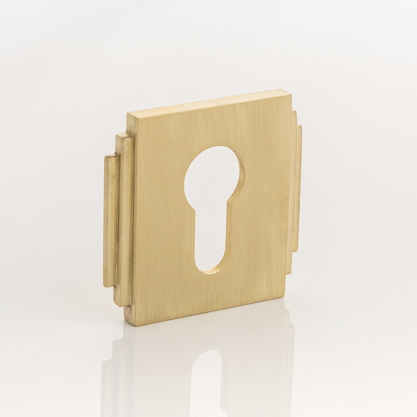 Solid brass euro cylinder profile square edge deco escutcheon
