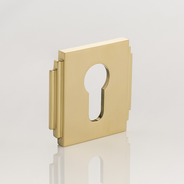 Solid brass euro cylinder profile square edge deco escutcheon