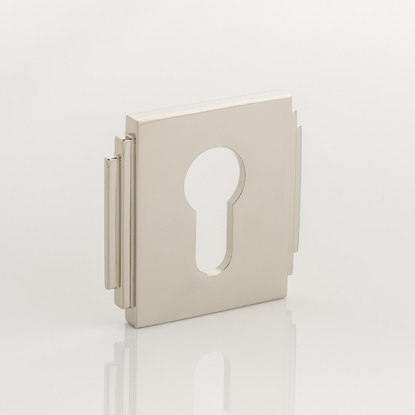 Solid brass euro cylinder profile square edge deco escutcheon
