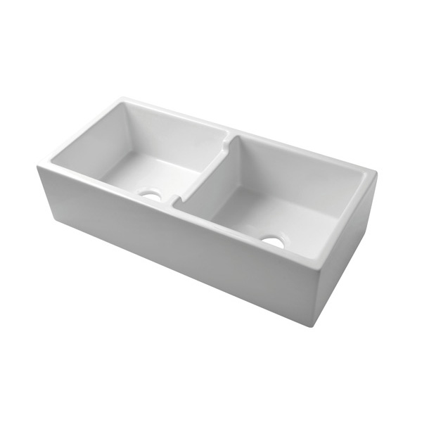 White double fireclay butler sink with centre division, approx 1000 x 460 x 250mm, with wastes & racks