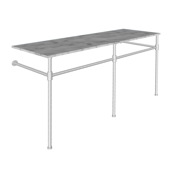 Contemporary 3 leg double basin stand for benchtop. Stepped feet. W1500 x D540 x H880