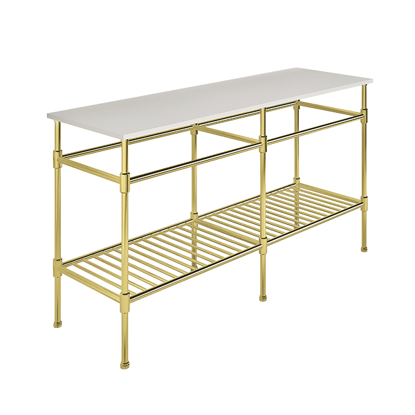 Contemporary 6 leg double freestanding basin stand for benchtop. Stepped feet & shelf. W1500 x D480 x H880