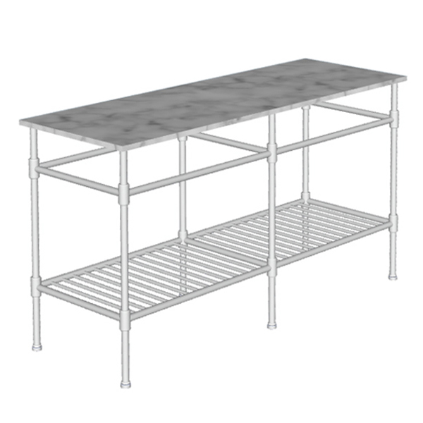 Contemporary 6 leg double freestanding basin stand for benchtop. Stepped feet & shelf. W1500 x D480 x H880