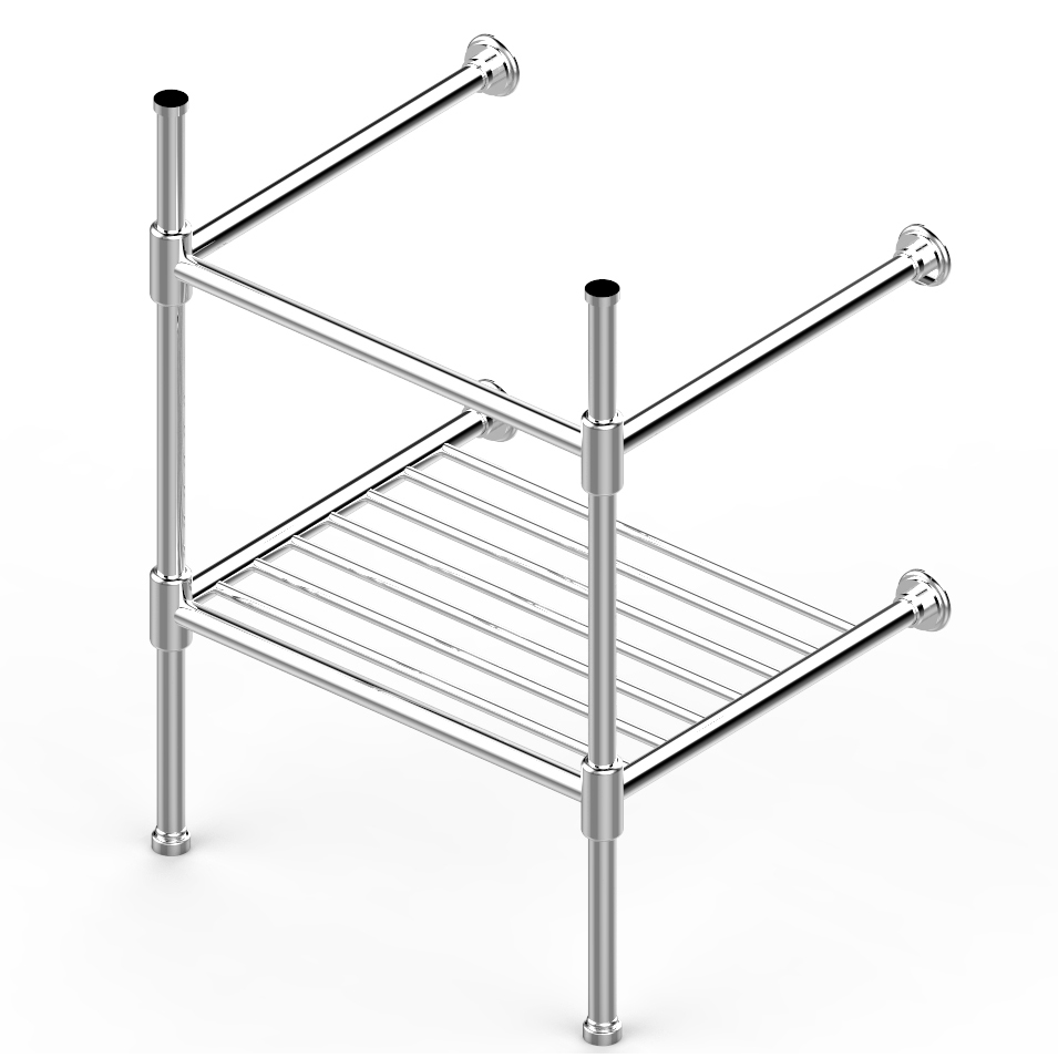 Art Deco 2 leg basin stand for 630mm Art Deco basin. Contemporary joints, stepped feet & shelf