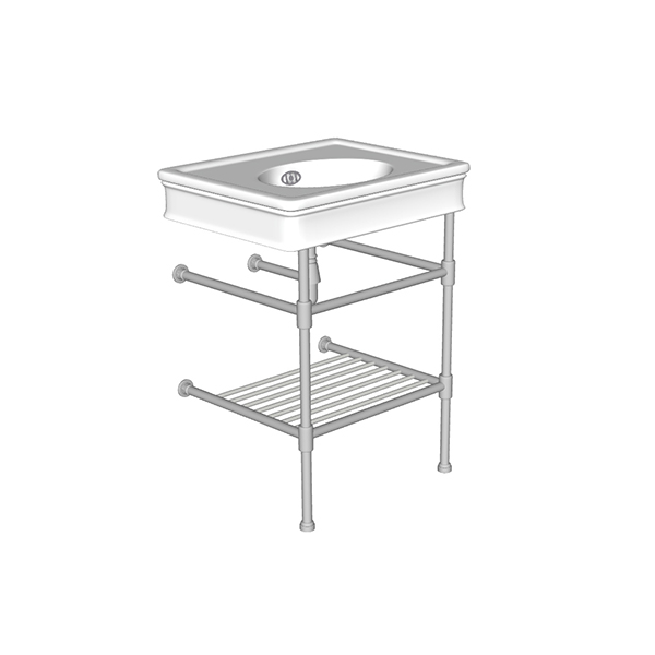Lonsdale two leg basin stand for 650mm Lonsdale basin. Contemporary joints, stepped feet & shelf.