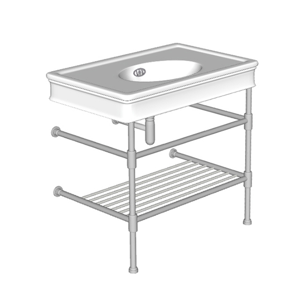 Lonsdale two leg basin stand for 860mm Lonsdale basin. Contemporary joints, stepped feet & shelf.