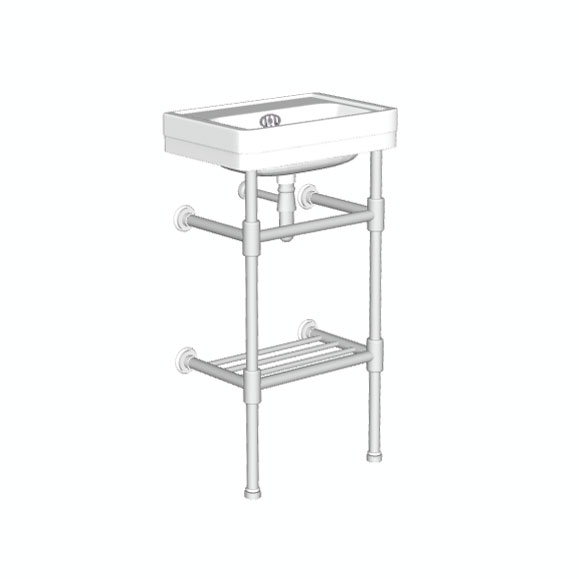 Soho two leg basin stand for 450mm Soho basin. Contemporary joints, stepped feet & shelf.