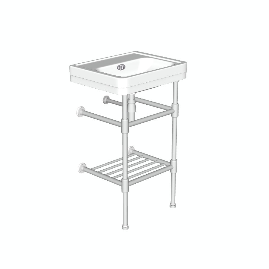 Soho two leg basin stand for 500mm Soho basin. Contemporary joints, stepped feet & shelf.