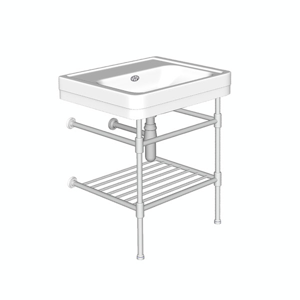 Soho two leg basin stand for 700mm Soho basin. Contemporary joints, stepped feet & shelf.