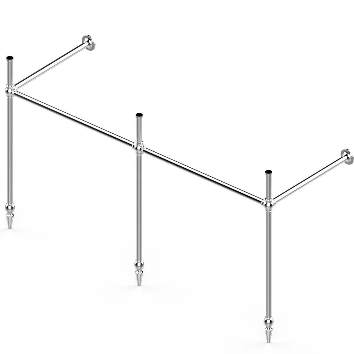 Ornate 3 leg double basin stand for benchtop. Pointed feet. W1500 x D540 x H880
