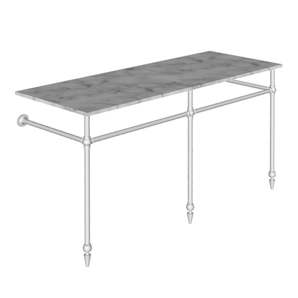 Ornate 3 leg double basin stand for benchtop. Pointed feet. W1500 x D540 x H880