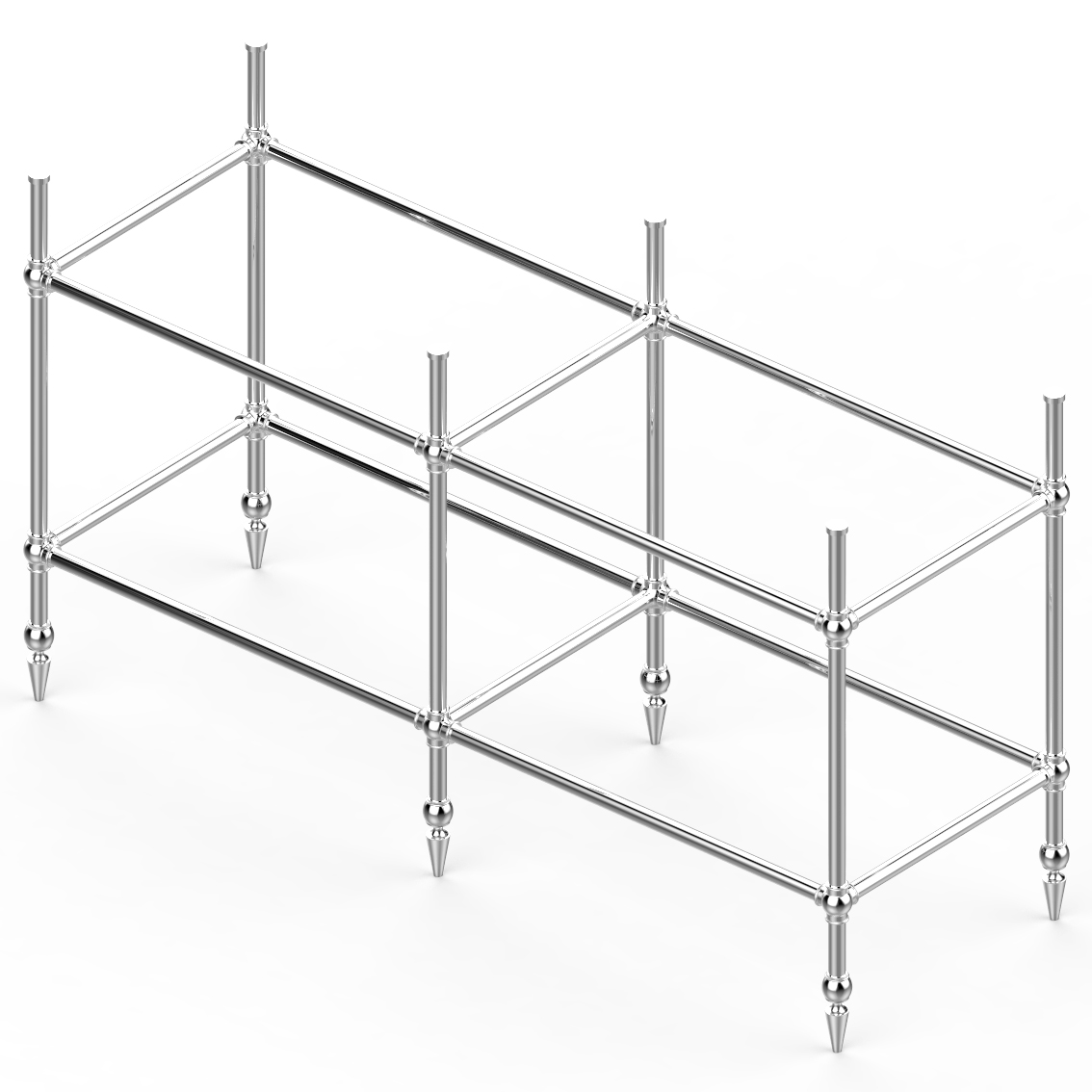 Ornate 6 leg double freestanding basin stand for benchtop. Pointed feet. W1500 x D480 x H880