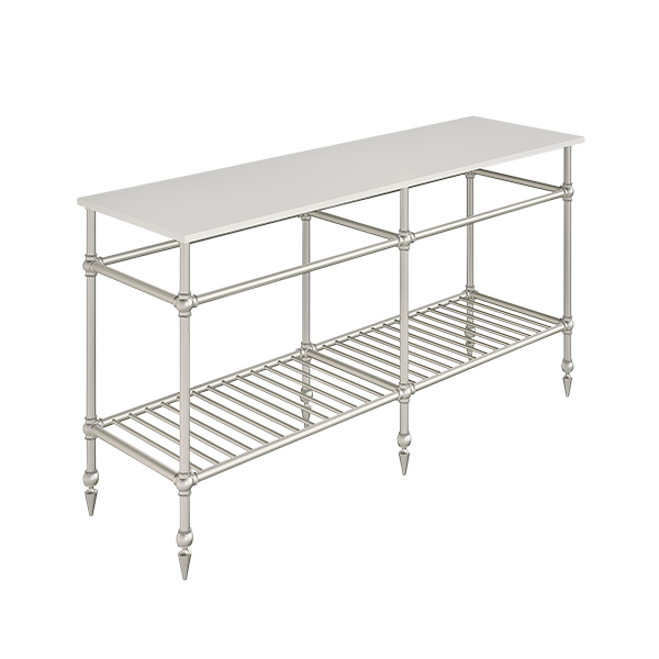 Ornate 6 leg double freestanding basin stand for benchtop. Pointed feet & shelf. W1500 x D480 x H880
