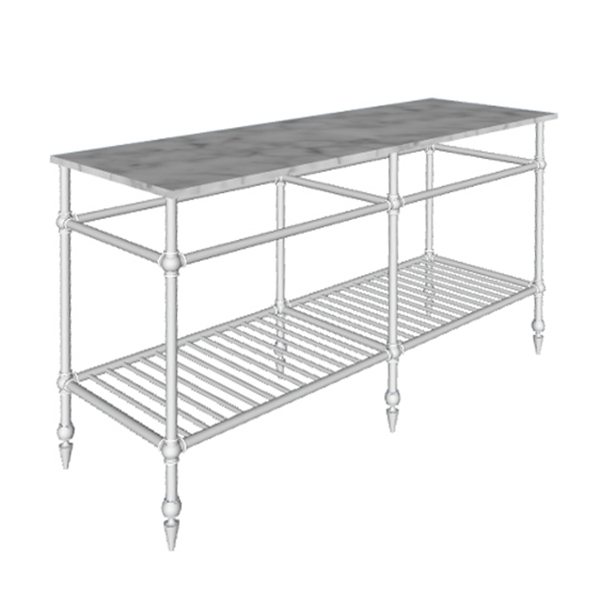 Ornate 6 leg double freestanding basin stand for benchtop. Pointed feet & shelf. W1500 x D480 x H880