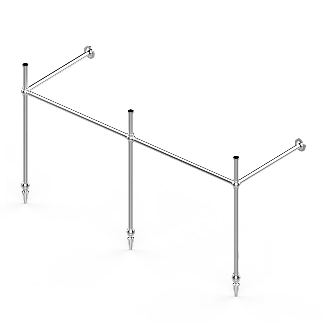 Traditional 3 leg double basin stand for benchtop. Pointed feet. W1500 x D540 x H880