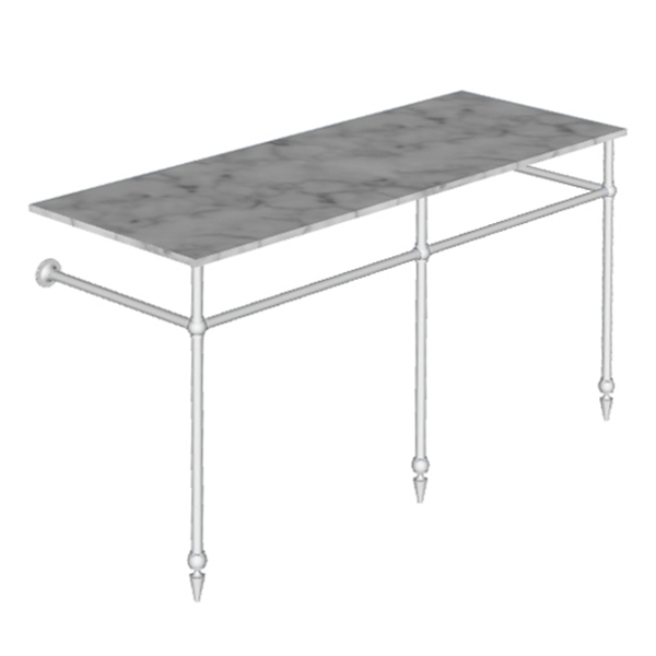 Traditional 3 leg double basin stand for benchtop. Pointed feet. W1500 x D540 x H880