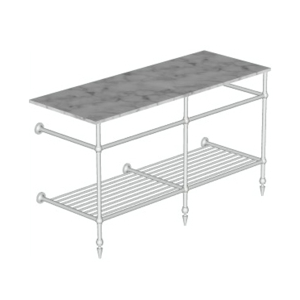 Traditional 3 leg double basin stand for benchtop. Pointed feet & shelf. W1500 x D540 x H880