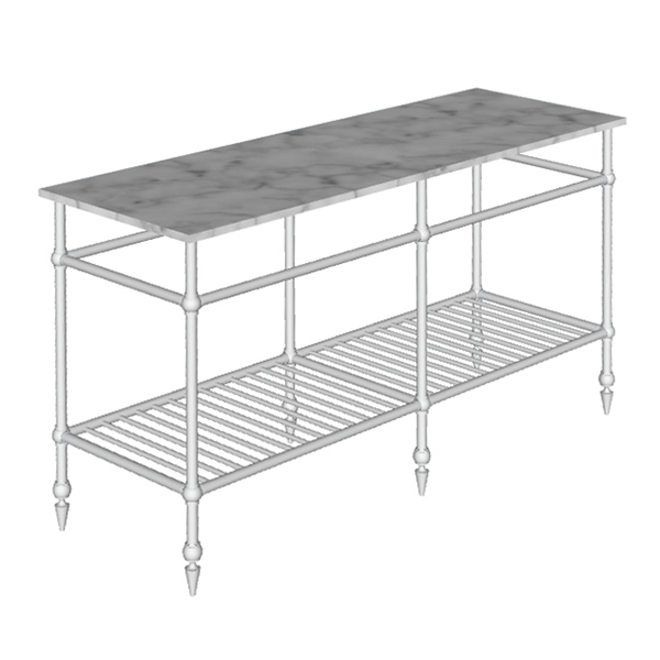 Traditional 6 leg double freestanding basin stand for benchtop. Pointed feet & shelf. W1500 x D480 x H880