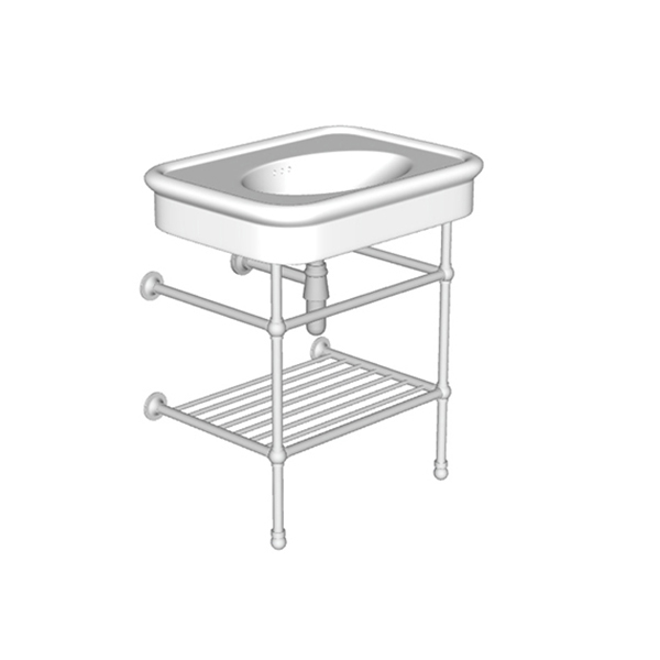 Rockwell two leg basin stand for 750mm Rockwell basin. Trad joints, ball feet & shelf.