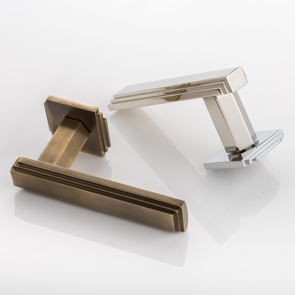 Dewhurst solid brass door lever handle with square edge deco rose