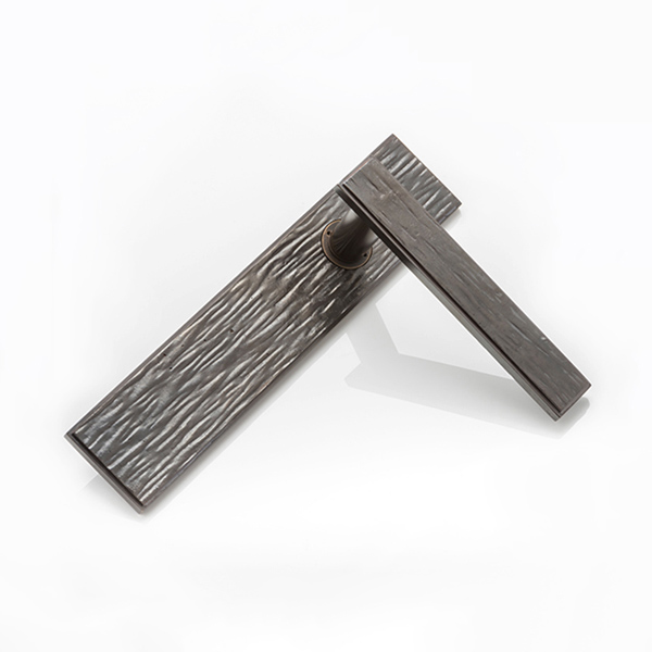 Molten texture solid bronze door lever handle with backplate
