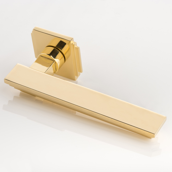 Drayton solid brass door lever handle with square edge deco rose