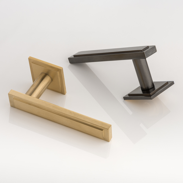 Harrison solid brass door lever handle with square stepped rose