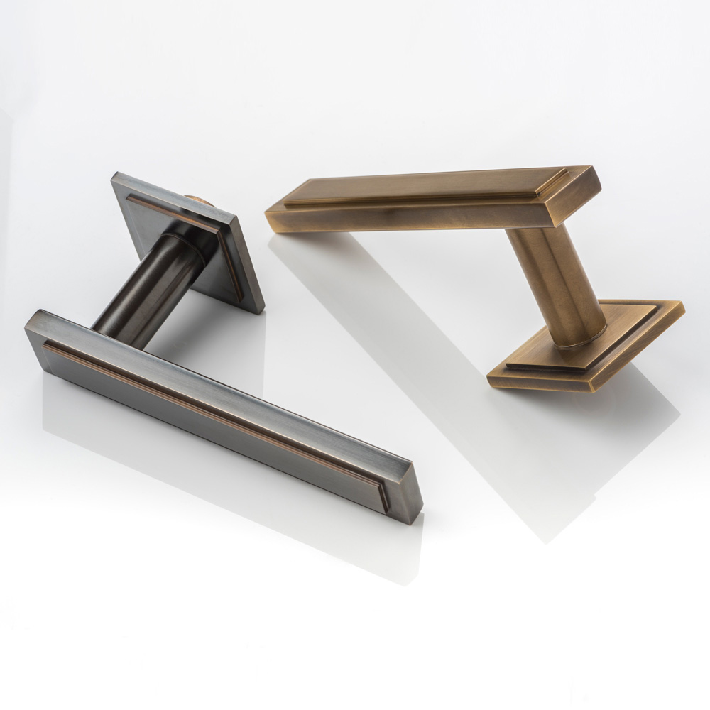 Harrison solid brass door lever handle with square stepped rose