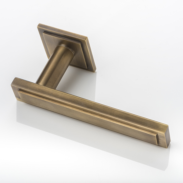Harrison solid brass door lever handle with square stepped rose